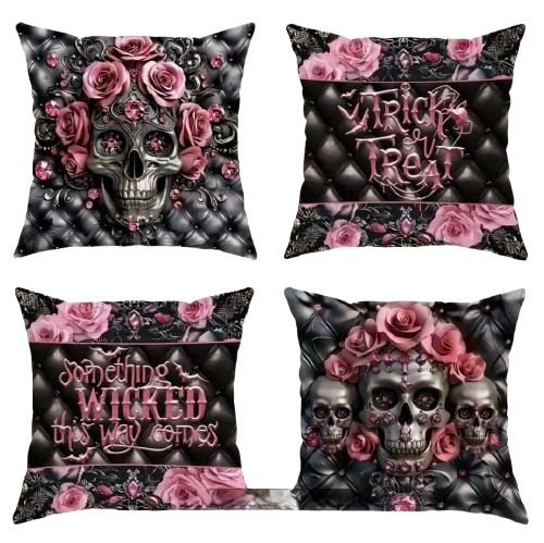 floral skull pillow cover set