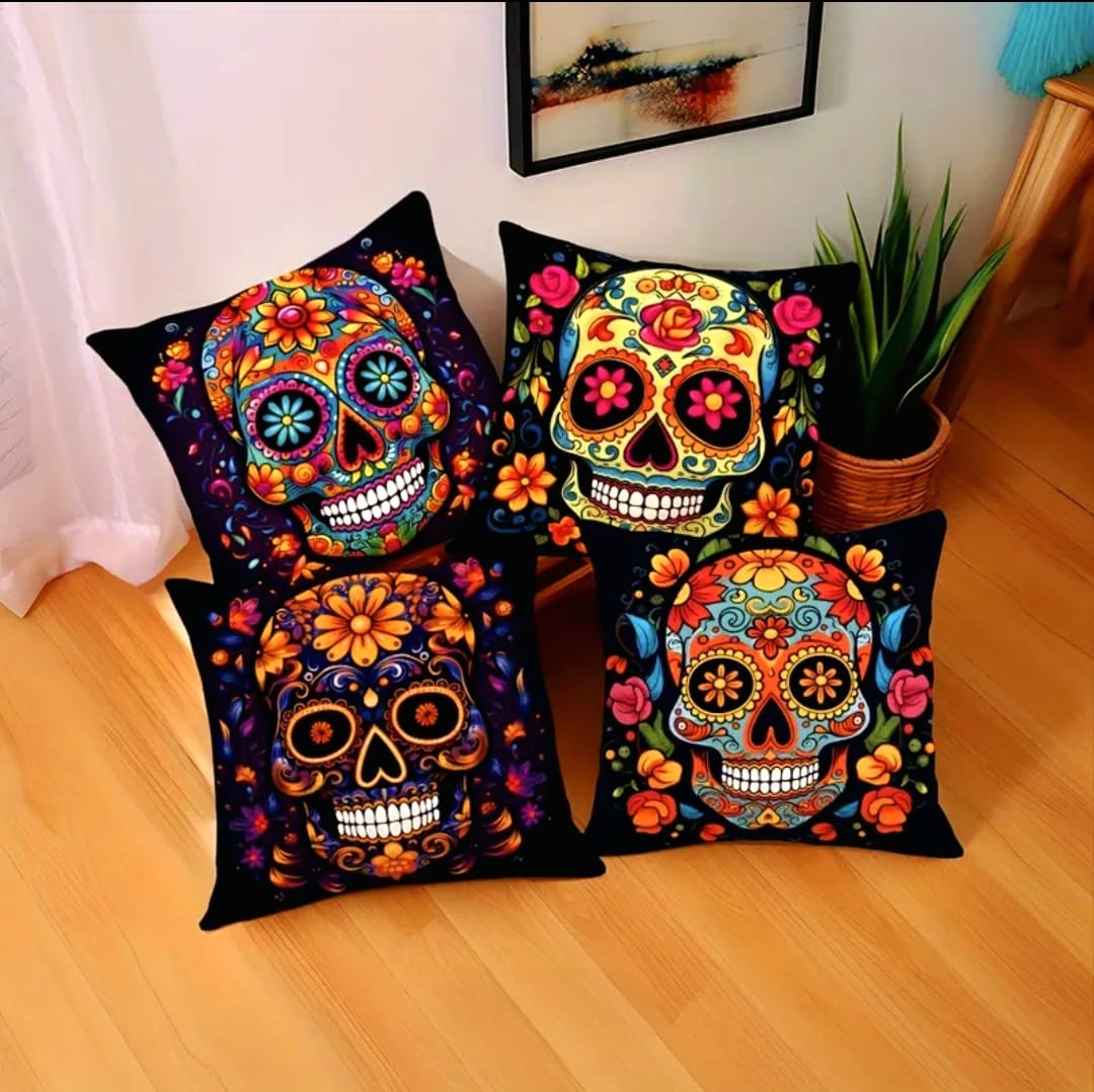 colorful skull pillow case set