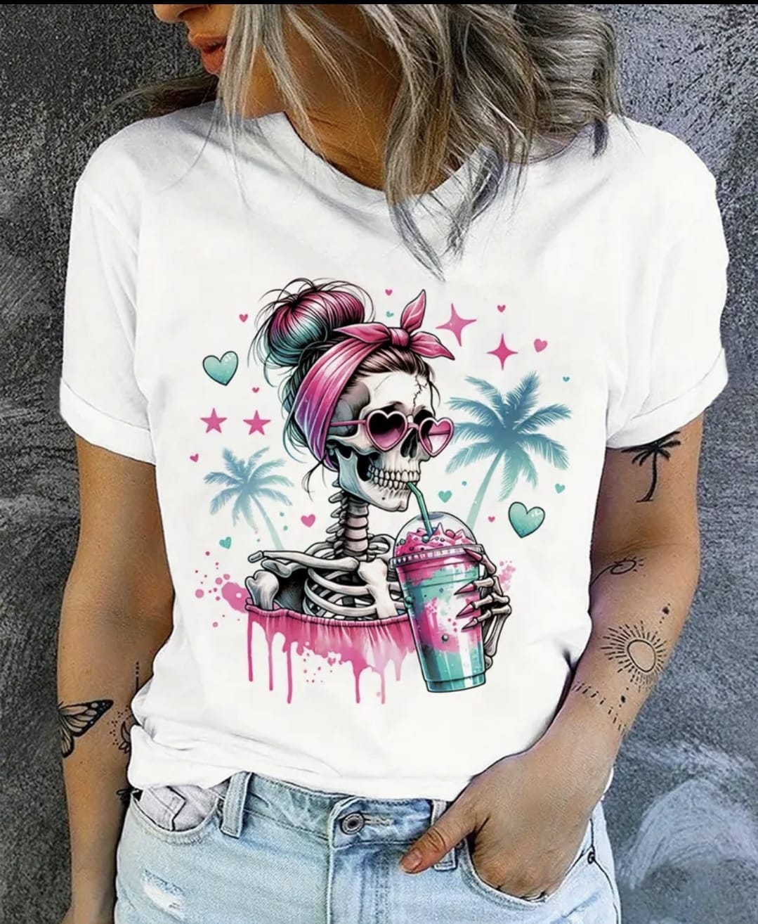 Skull Print Crew Neck T-shirt