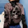 Floral & Skull Print Zip Up Jacket